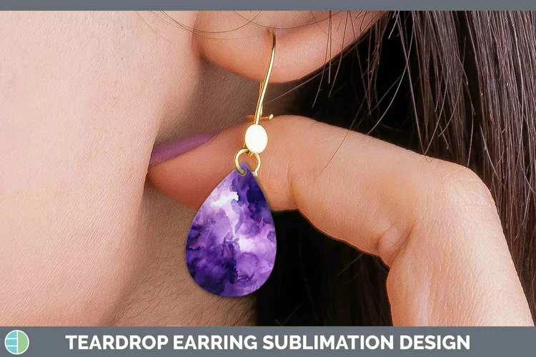 Watercolor Dark Purple Teardrop Earrings Sublimation Earring