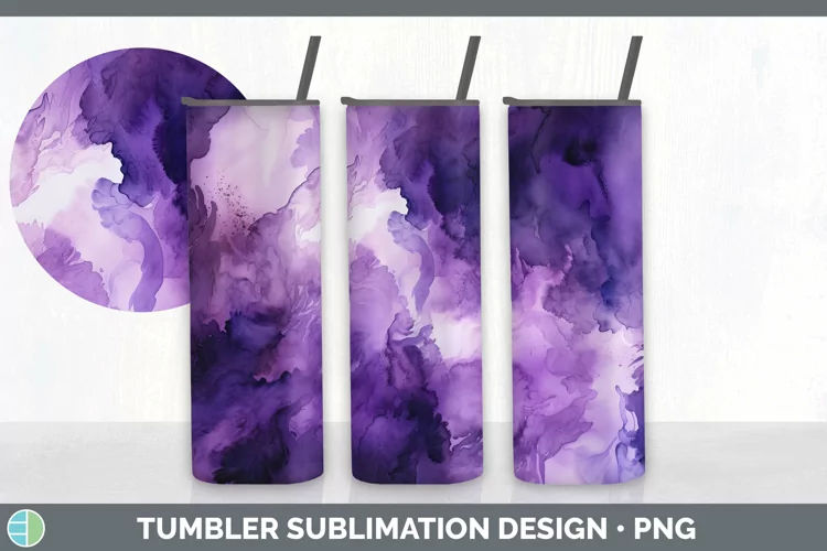 Watercolor Dark Purple Tumbler Sublimation 20 oz Skinny Tumb