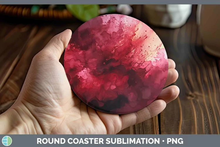 Watercolor Dark Red Round Coaster Sublimation Coaster Design