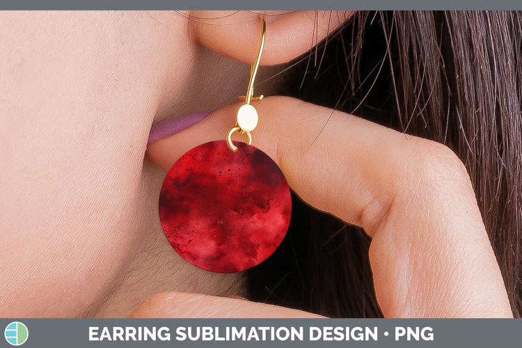 Watercolor Dark Red Round Earrings Sublimation Earrings Desi