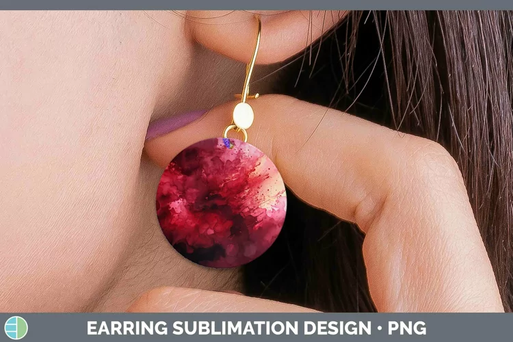Watercolor Dark Red Round Earrings Sublimation Earrings Desi