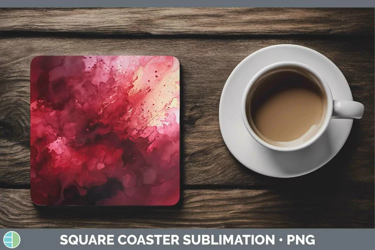 Watercolor Dark Red Square Coaster Sublimation Coaster Desig