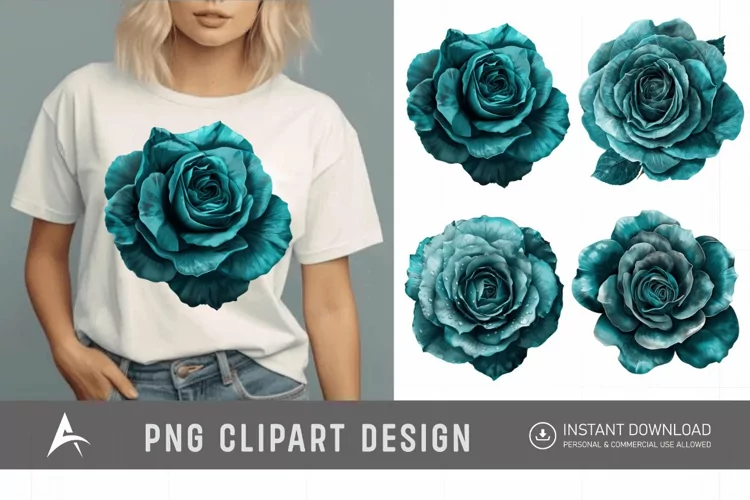 Watercolor Dark Teal Rose Clipart