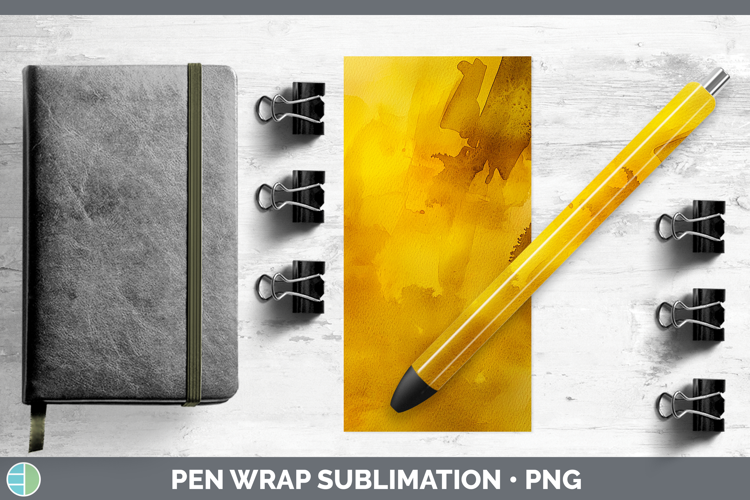 Watercolor Dark Yellow Pen Wrap Sublimation Pen Designs