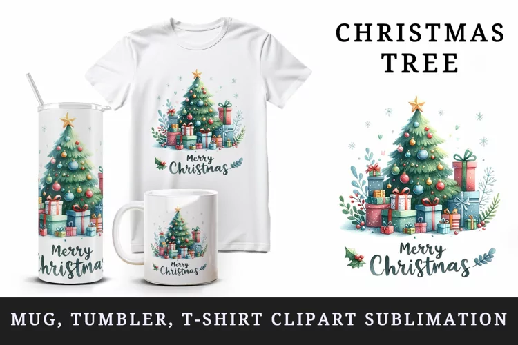 Christmas tree tumbler, mug wrap, clipart sublimation design