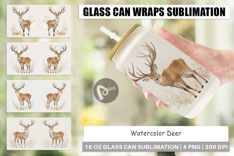 Glass Can Wraps Watercolor Deer