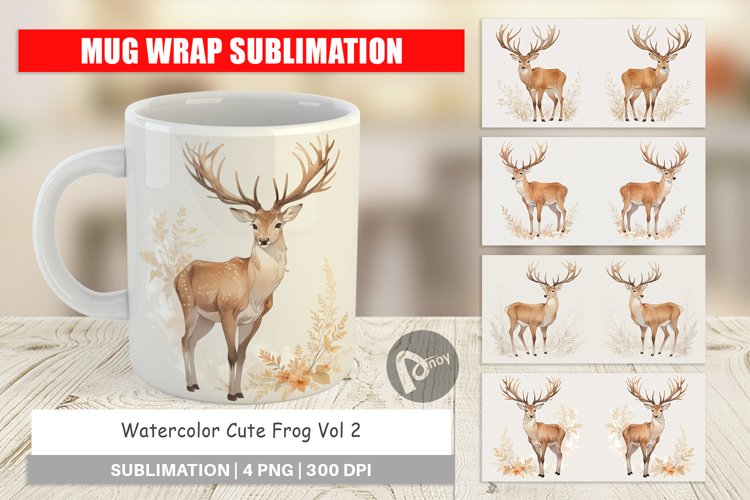 Mug Wrap Design Watercolor Deer