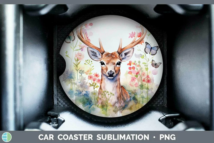 Watercolor Deer Car Coaster | Sublimation Coaster Designs