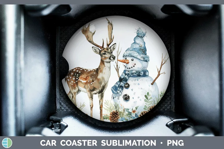Christmas Snowman Deer Car Coaster Sublimation Designs
