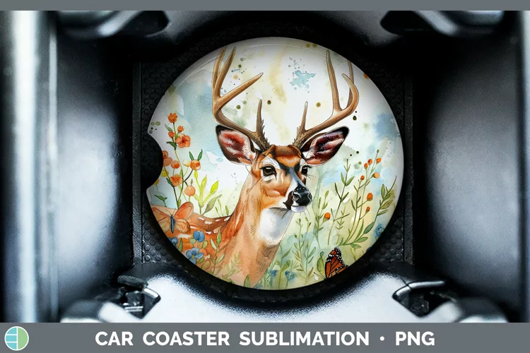 Watercolor Deer Car Coaster Sublimation Coaster Designs