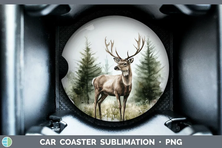 Watercolor Deer Car Coaster Sublimation Designs
