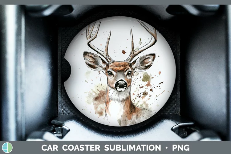 Watercolor Deer Car Coaster Sublimation Designs