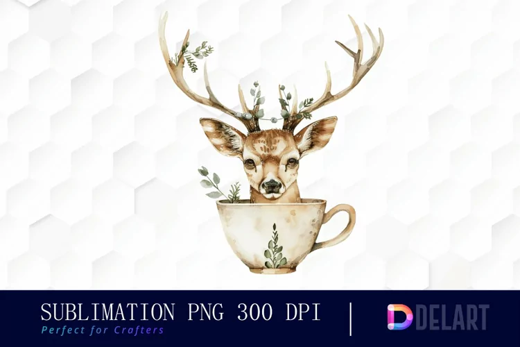 Deer in a Cup Watercolor Clipart