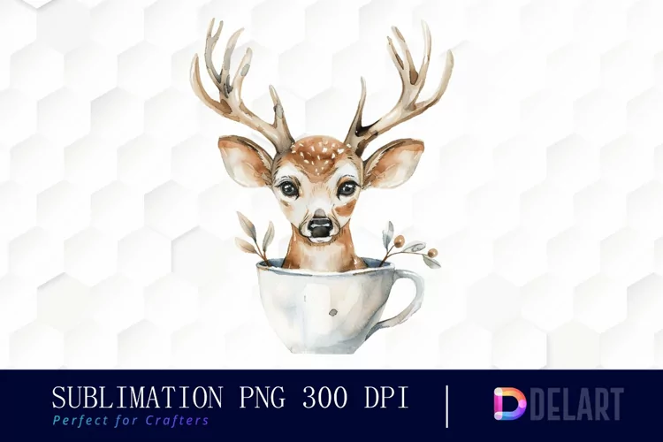 Deer in a Cup Watercolor Clipart