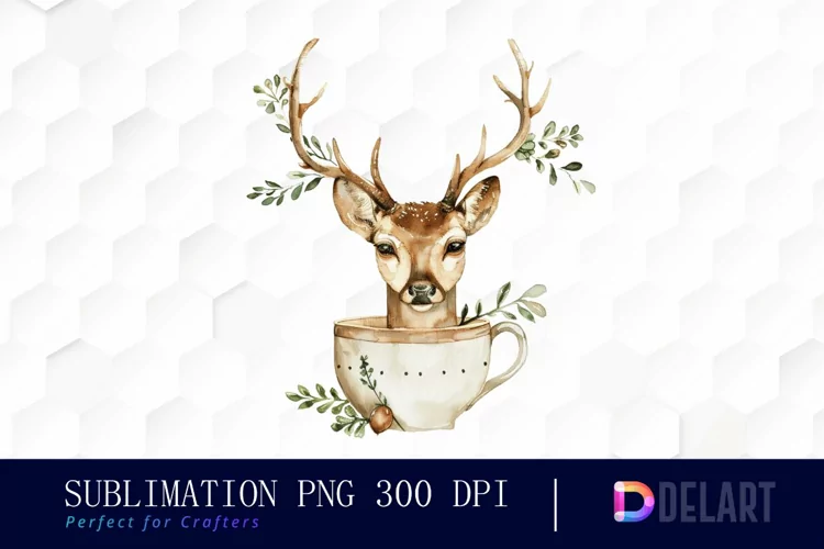 Deer in a Cup Watercolor Clipart