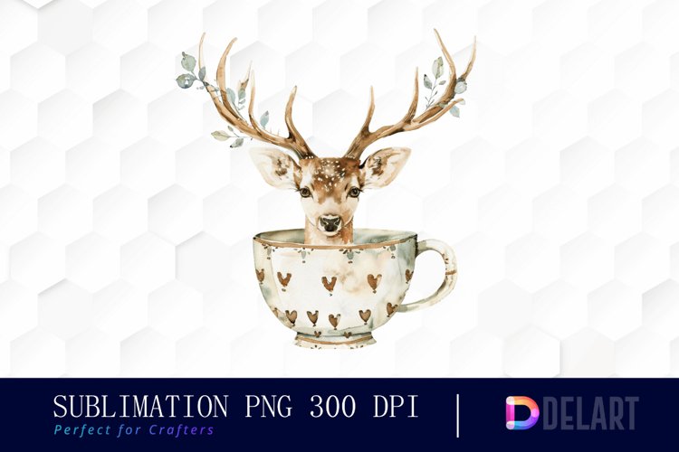 Deer in a Cup Sublimation PNG Clipart example image 1