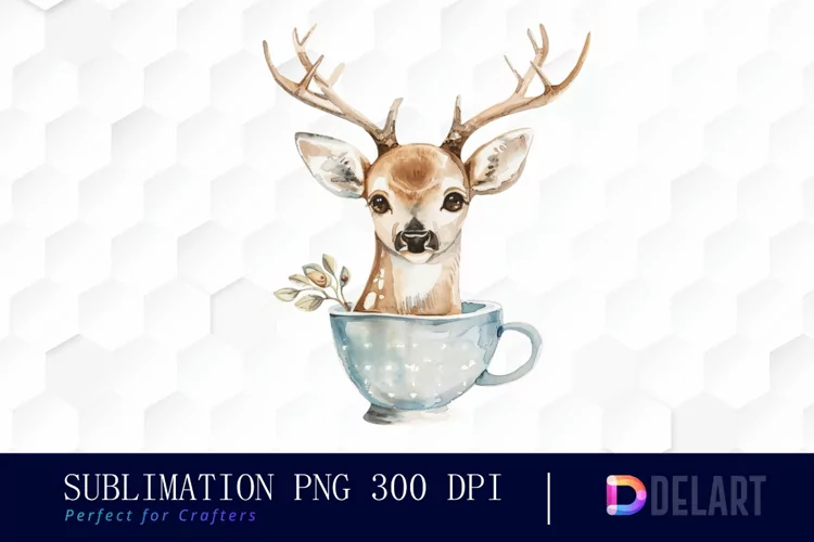 Deer in a Cup Watercolor Clipart