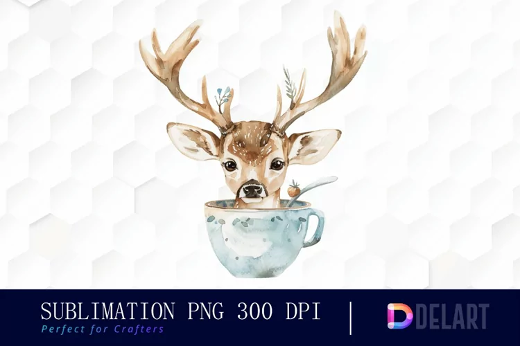 Deer in a Cup Sublimation PNG Clipart