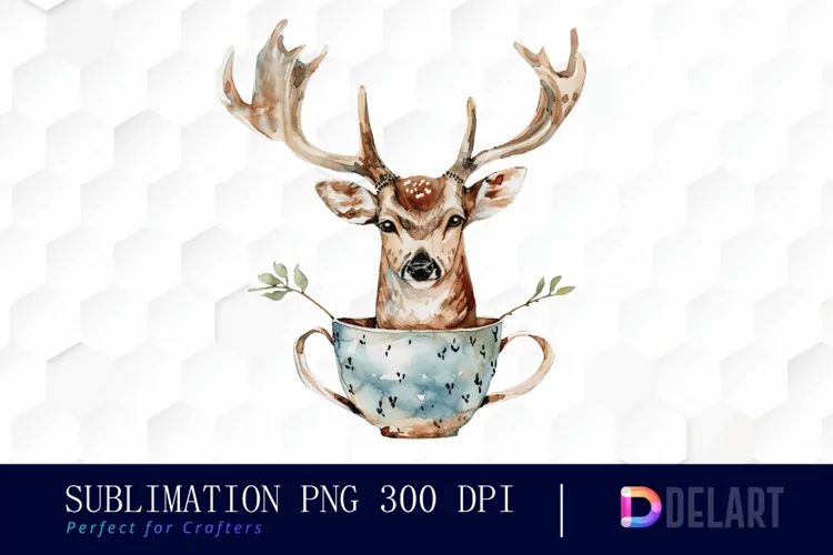 Deer in a Cup Watercolor Clipart