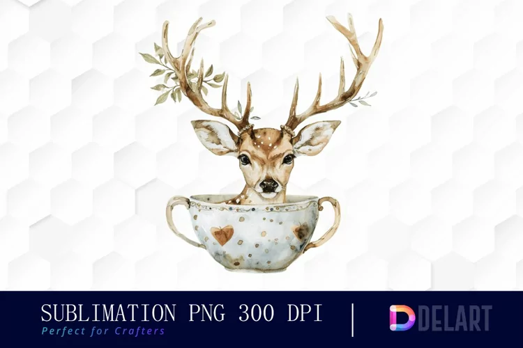 Deer in a Cup Sublimation PNG Clipart