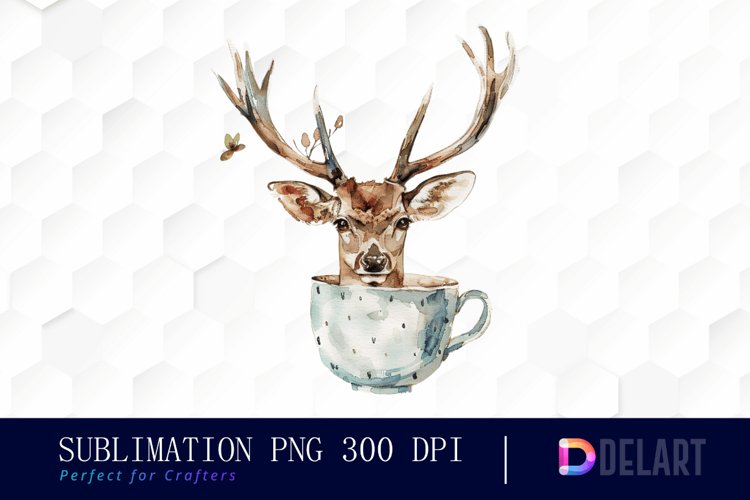 Deer in a Cup Watercolor Clipart example image 1