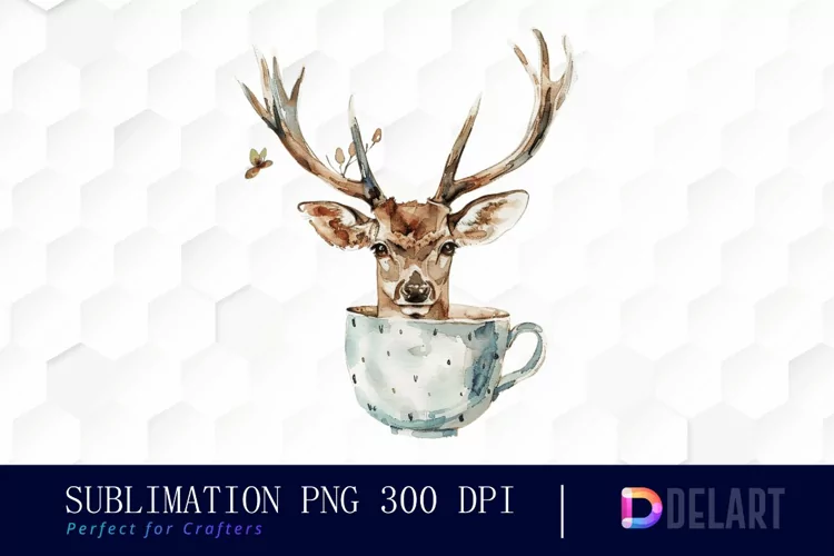Deer in a Cup Watercolor Clipart