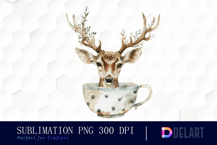 Deer in a Cup Watercolor Clipart