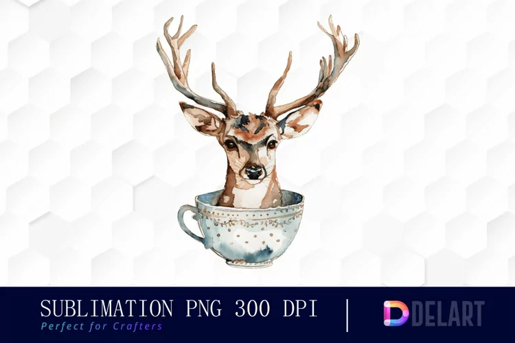 Deer in a Cup Watercolor Clipart