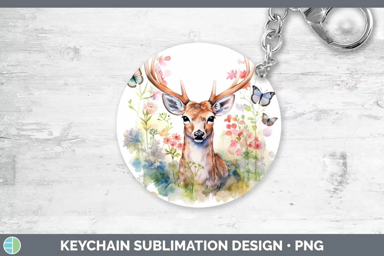 Watercolor Deer Keychain | Sublimation Keyring Designs