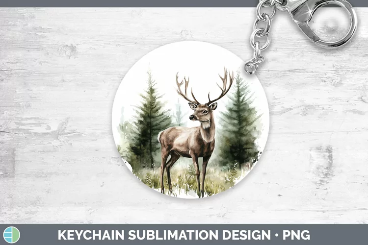 Watercolor Deer Keychain Sublimation Keyring Designs
