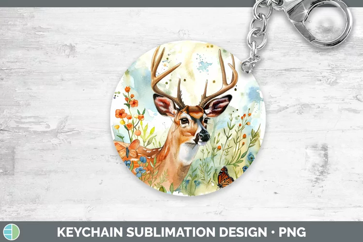 Watercolor Deer Keychain Sublimation Keyring Designs