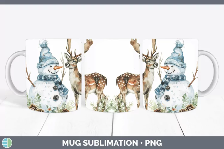 Christmas Snowman Deer Mug Wrap Sublimation Cup Designs