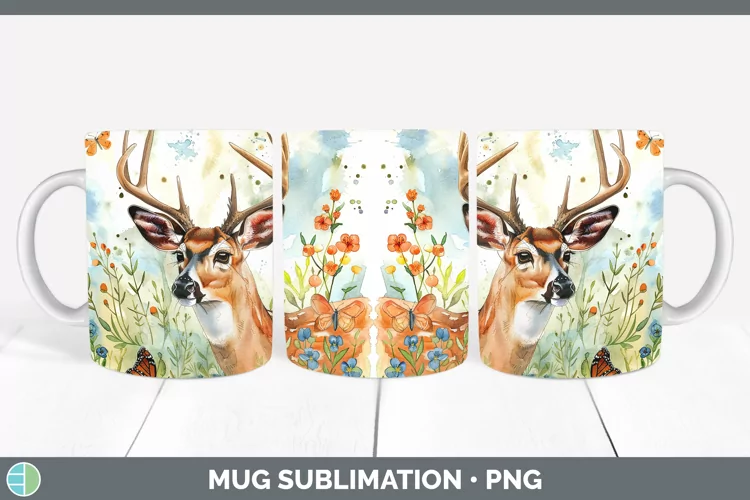 Watercolor Deer Mug Wrap Sublimation Coffee Cup Designs