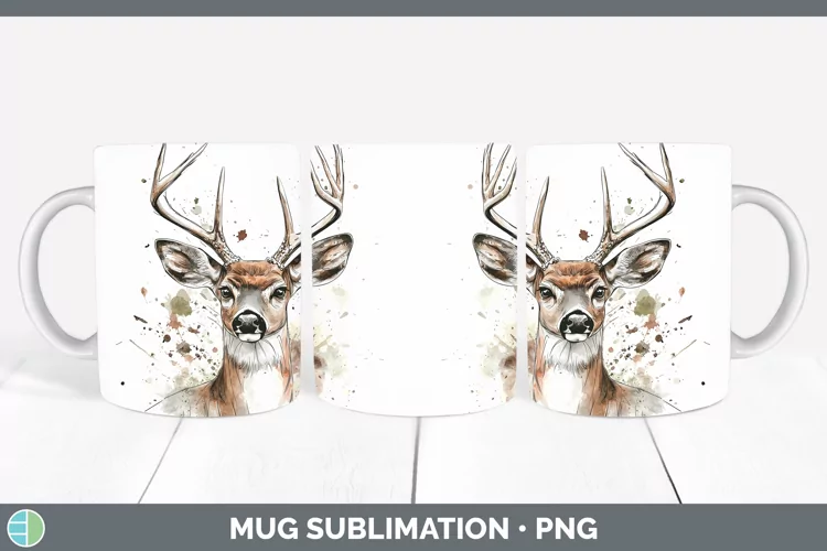 Watercolor Deer Mug Wrap Sublimation Coffee Cup Designs