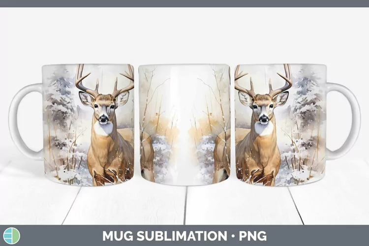 Watercolor Deer Mug Wrap | Sublimation Coffee Cup Designs