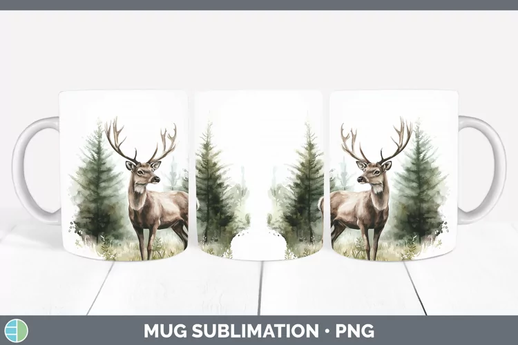 Watercolor Deer Mug Wrap Sublimation Coffee Cup Designs