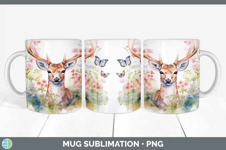 Watercolor Deer Mug Wrap | Sublimation Coffee Cup Designs