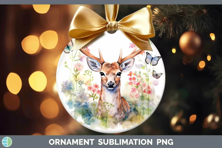 Watercolor Deer Ornament | Sublimation Bauble Designs