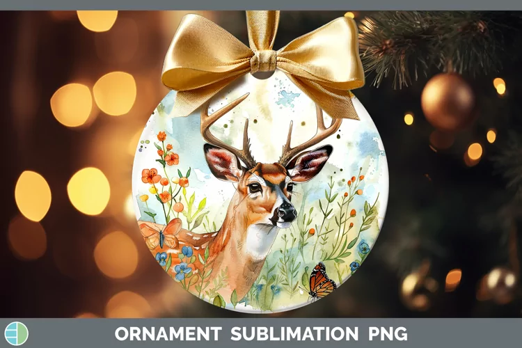 Watercolor Deer Ornament Sublimation Bauble Designs