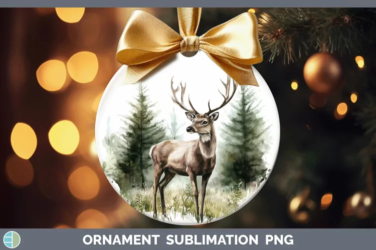 Watercolor Deer Ornament Sublimation Bauble Designs