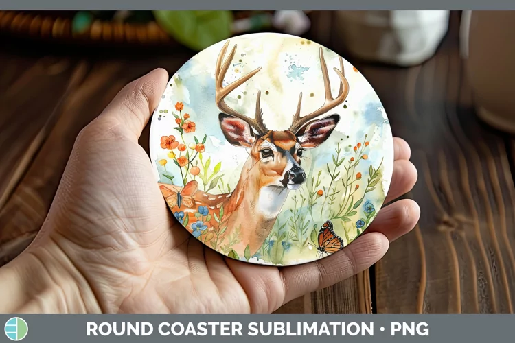 Watercolor Deer Round Coaster Sublimation Coaster Designs