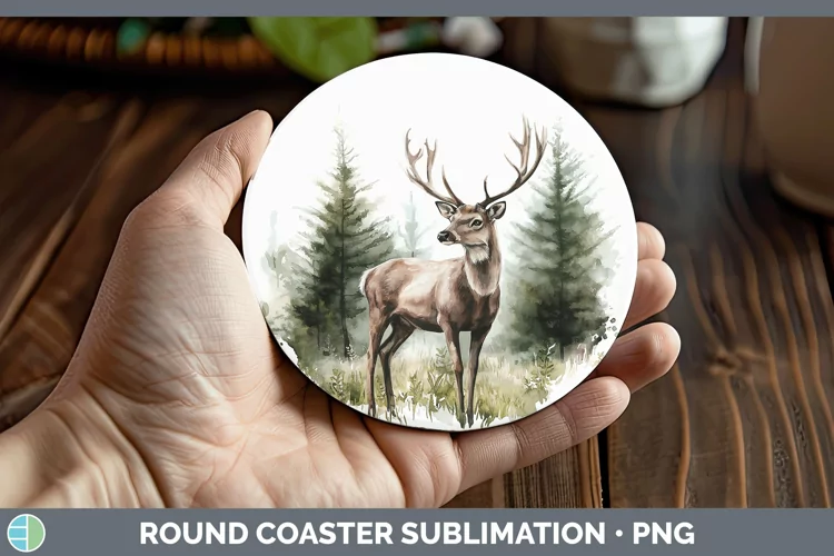 Watercolor Deer Round Coaster Sublimation Coaster Designs