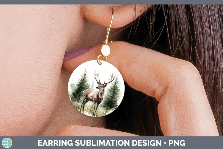 Watercolor Deer Round Earrings Sublimation Earrings Designs