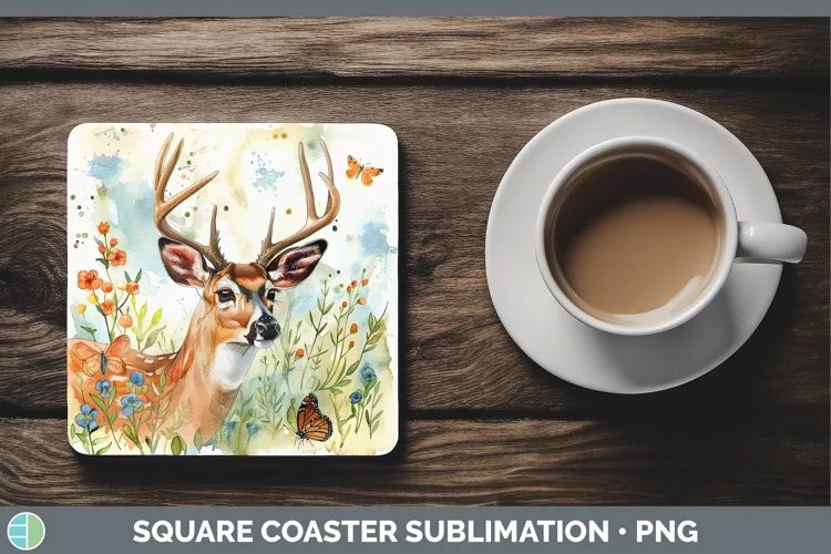 Watercolor Deer Square Coaster Sublimation Coaster Designs