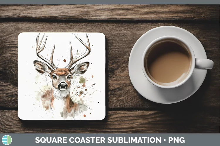 Watercolor Deer Square Coaster Sublimation Coaster Designs