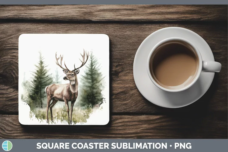 Watercolor Deer Square Coaster Sublimation Coaster Designs