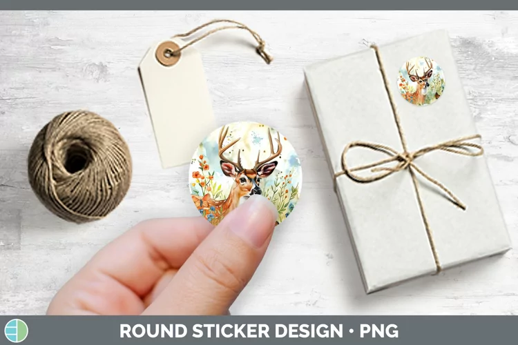 Watercolor Deer Stickers | Round Labels Designs