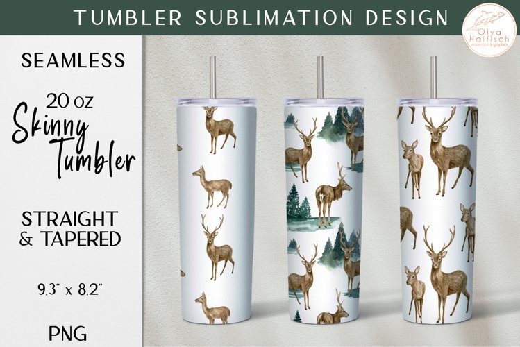 Woodland Deer Tumbler Sublimation. 20 oz Tumbler Wrap PNG