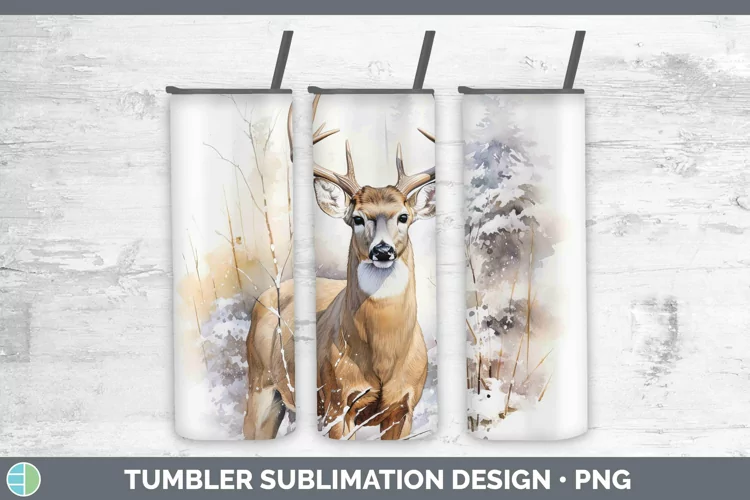 Watercolor Deer Tumbler | Sublimation 20 oz Skinny Tumbler D