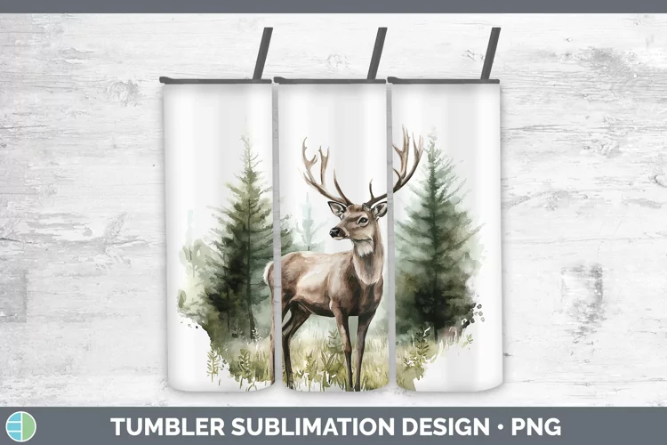 Watercolor Deer Tumbler Sublimation 20 oz Skinny Tumbler Des